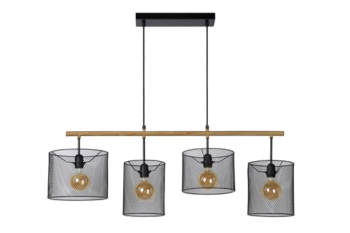 Lucide BASKETT - Hanglamp - 4xE27 - Zwart - uitgezet